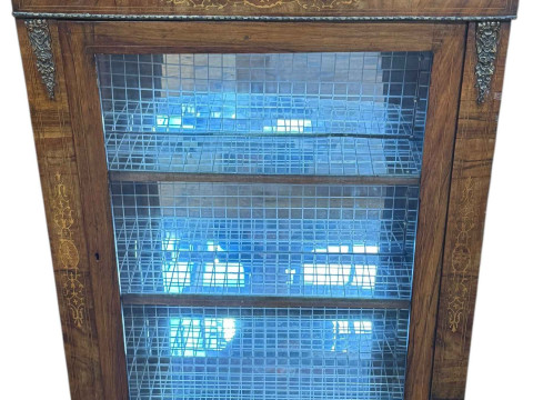 Victorian walnut, ebonised and satinwood inlaid glazed door pier cabinet,...