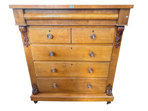 Victorian mahogany six drawer scotch chest, 139cm by 120cm by 56cm.