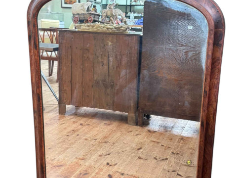 Victorian walnut and line inlaid arched top overmantel mirror, 132cm by...