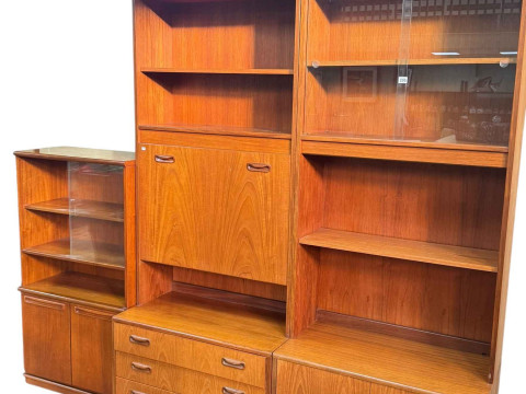 Two G Plan teak wall units, 199cm high, 81cm wide, depth at deepest point...