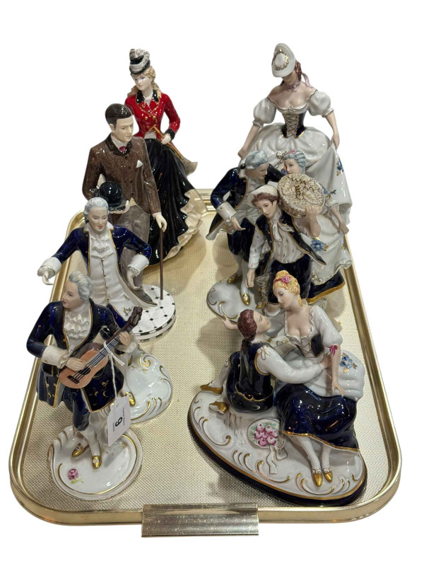 Six Royal Dux figures, Coalport limited edition Kate, and Gentleman figure (8).