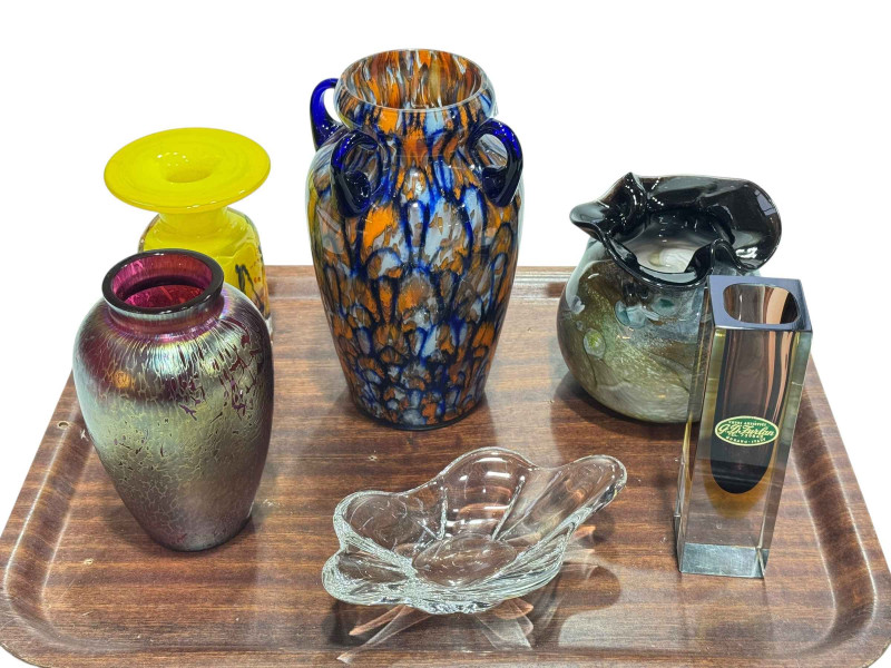 Collection of six art glass pieces including Murano, Daum and Brierley.