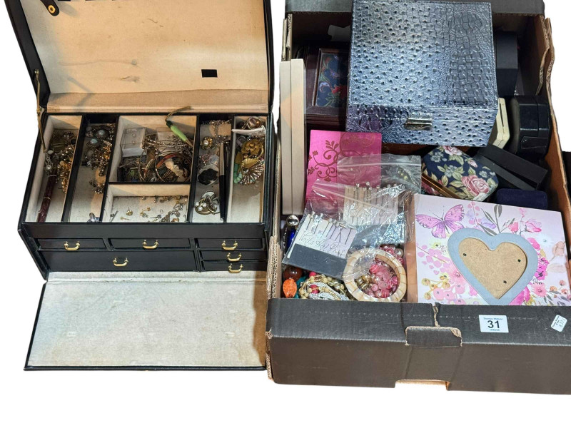 Jewellery box and contents and large box of jewellery.