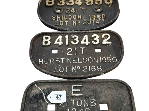 Four railway tonnage plates, one Shildon 1960.