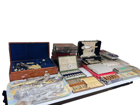 Collection of flatware in boxes, cases and loose.