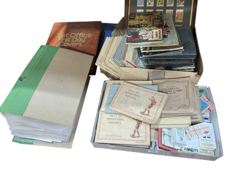 Collection of first day covers and cigarette card albums and loose.