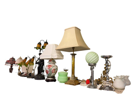 Collection of twelve various table lamps, ceiling lights and picture light...