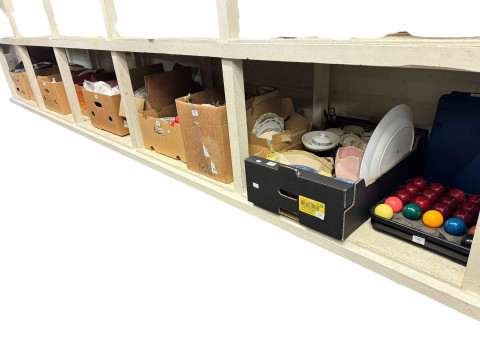 Ten boxes of various china, glassware, metalwares, watches, commemoratives,...