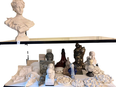 Collection of various busts including classical, bronzed Wagner, etc,...