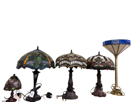 Four Tiffany style table lamps and uplighter (5).