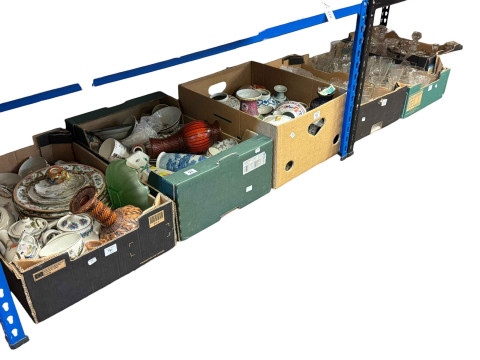 Seven boxes of Oriental ceramics including vases, eggshell teaware, antique...