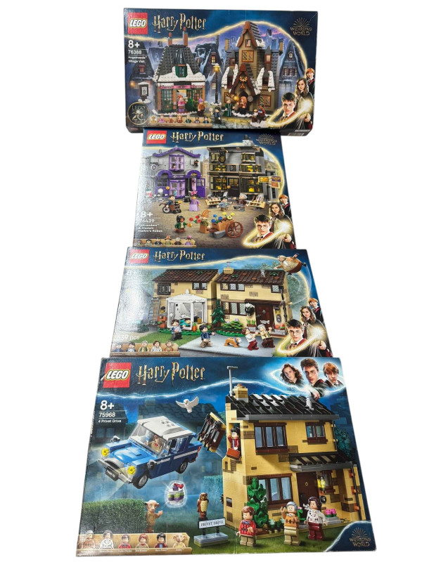 Four boxed Lego Harry Potter construction kits, model numbers 76388, 75968, 76451 and 76439. *Lot sold as seen, contents not guaranteed, all boxes have been opened then re-sealed, no Condition Reports available on this Lot*