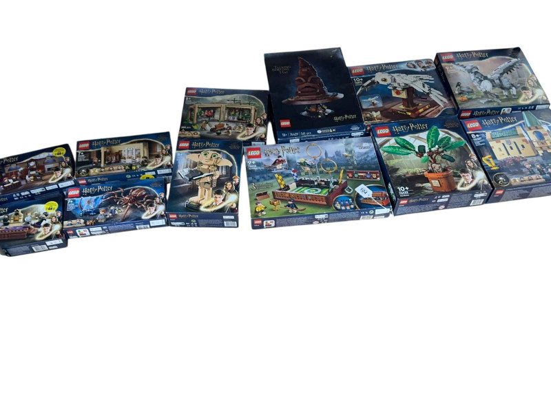 Twelve boxed Lego Harry Potter construction kits, model numbers 76416, 76429, 76421, 76386, 76434, 76441, 76442, 76387, 76445, 76433, 76427 and 75979. *Lot sold as seen, contents not guaranteed, all boxes have been opened then re-sealed, no Condition Reports available on this Lot*
