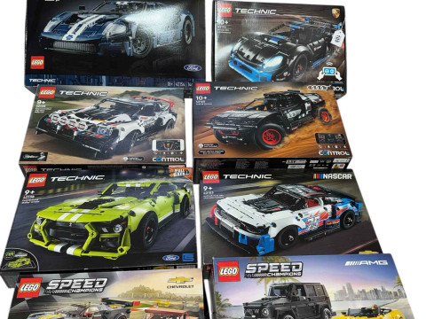 Six boxed Lego Technic High Performance and Rally Car construction kits,...