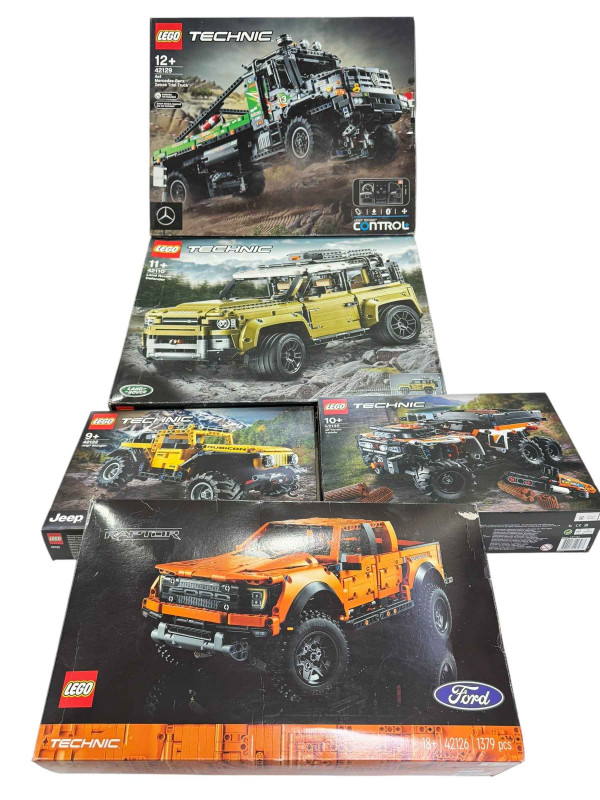 Five boxed Lego Technic vehicle construction kits, model numbers 42126, 42139, 42122, 42110 and 42129. *Lot sold as seen, contents not guaranteed, all boxes have been opened then re-sealed, no Condition Reports available on this Lot*
