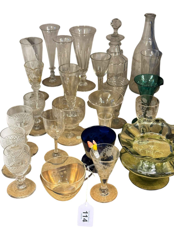 Collection of mainly 19th Century wine glasses and glassware.