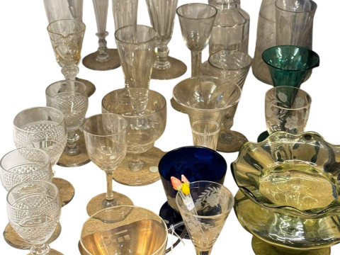 Collection of mainly 19th Century wine glasses and glassware.