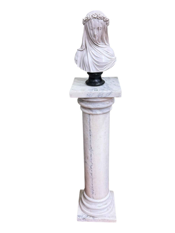 Italian composite marble bust of The Veiled Virgin Mary, signed A Filli Firenze, 35cm on a marble pedestal, 89.9cm.