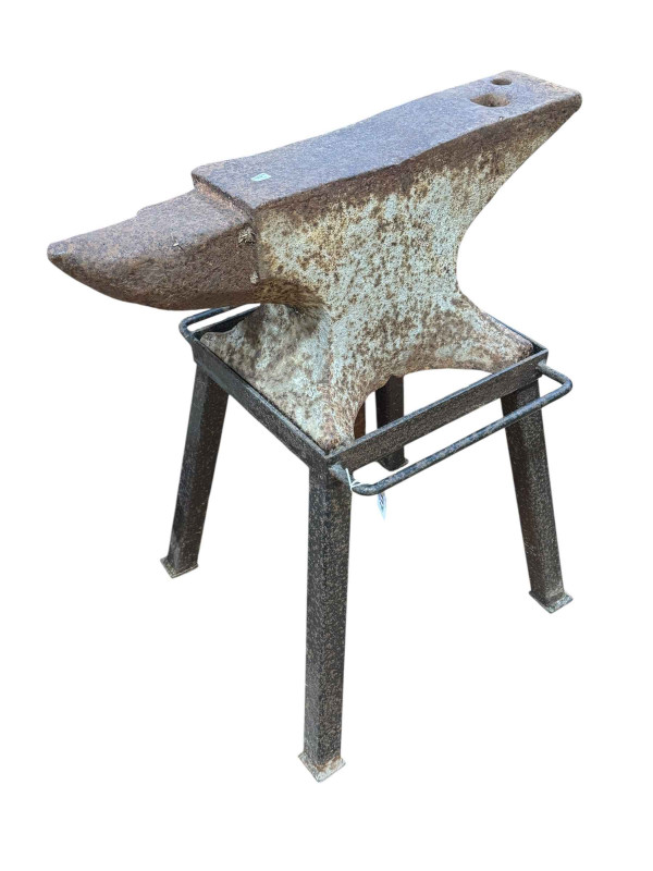 Vintage Blacksmiths anvil on stand, 75cm high including stand.