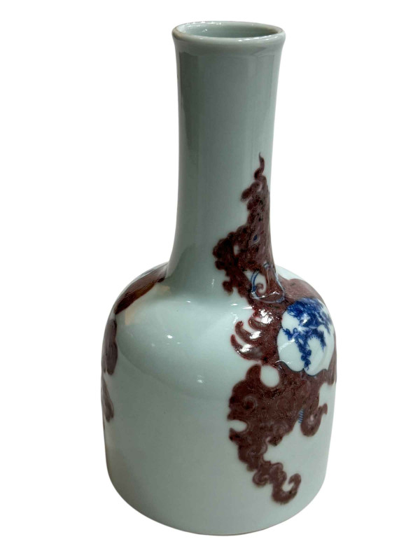 Chinese pottery mallet vase decorated with floral design, six character mark to base.