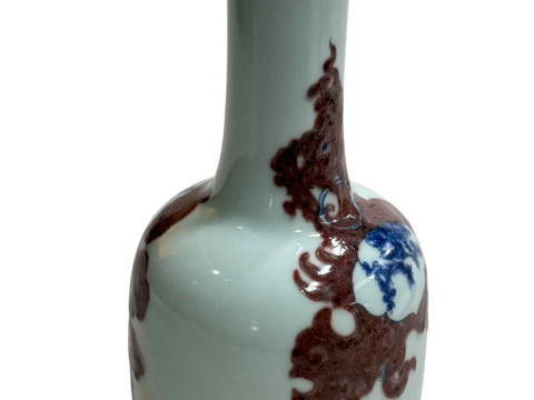 Chinese pottery mallet vase decorated with floral design, six character mark to base. thumbnail