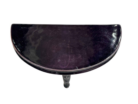 Chinese porcelain demi lune stand raised on three face mask and paw feet, 26cm by 14cm. thumbnail