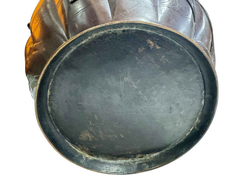 Large Japanese bronze jardiniere decorated with raised bird and foliage, 28cm high by 40cm deep.