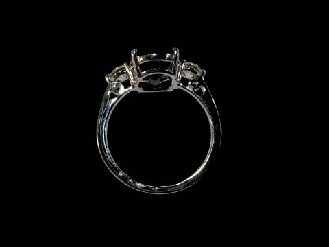 Three stone sapphire and diamond ring set in 18 carat white gold, size L, sapphire over 3.5 carats. thumbnail