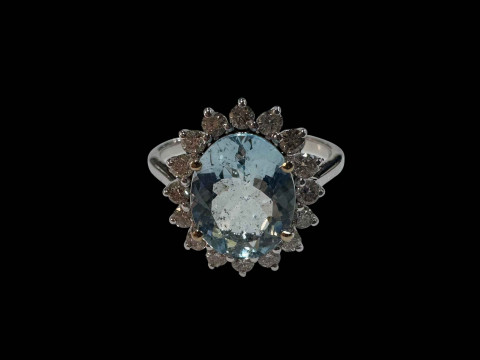 18 carat white gold aquamarine and diamond cluster ring, aquamarine over...