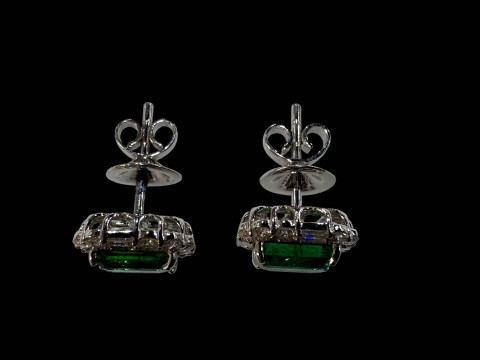 Pair of emerald and diamond cluster earrings set in 18 carat white gold. thumbnail