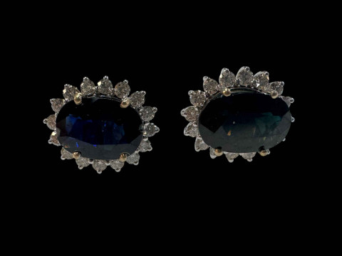Impressive pair of sapphire and diamond cluster earrings set in 18 carat...