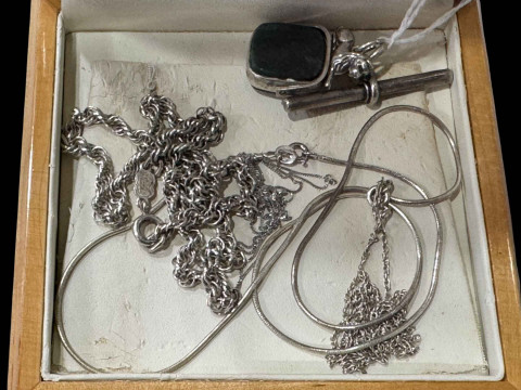 Silver items comprising swivel fob hallmarked Birmingham 1896, rope twist...