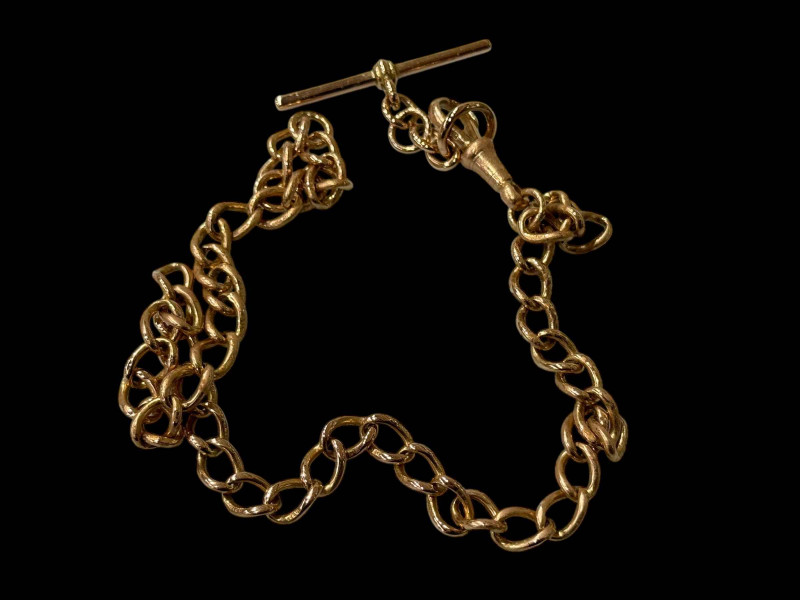 9 carat gold albert, T-bar detached.