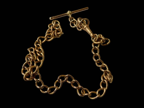 9 carat gold albert, T-bar detached.