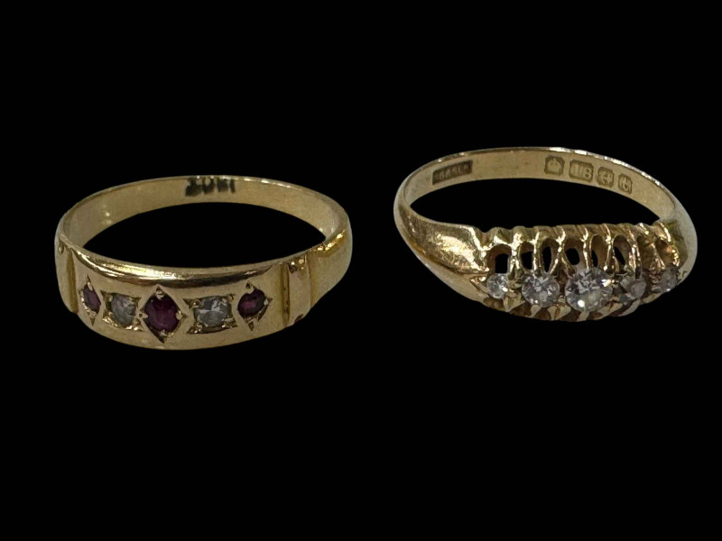 Two antique 18 carat gold gem set rings.