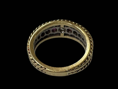 Ruby and diamond eleven stone 18 carat gold ring, size N. thumbnail