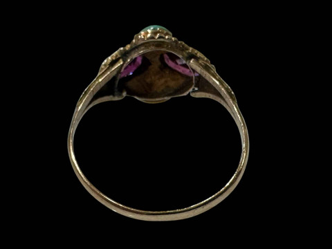 Victorian 12 carat gold ruby and turquoise ring, Birmingham 1868, size N/O. thumbnail