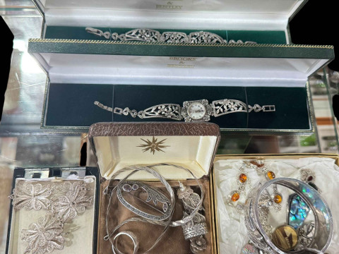 Collection of mostly silver jewellery including large buckle bangle.