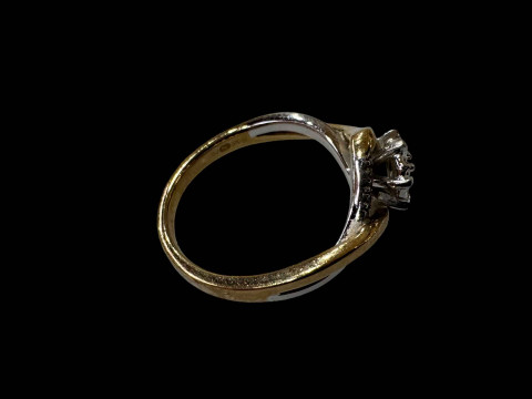 9 carat yellow and white gold twist design diamond ring, size M. thumbnail