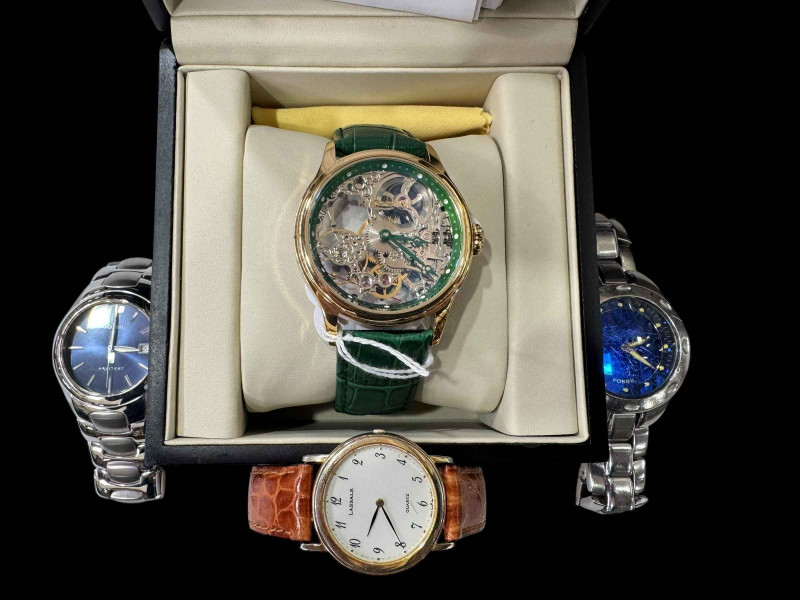 Earnshaw Gents wristwatch, Lassale and two Fossil watches (4).