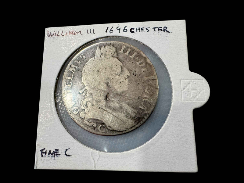 William III 1696 silver Chester mint half crown.