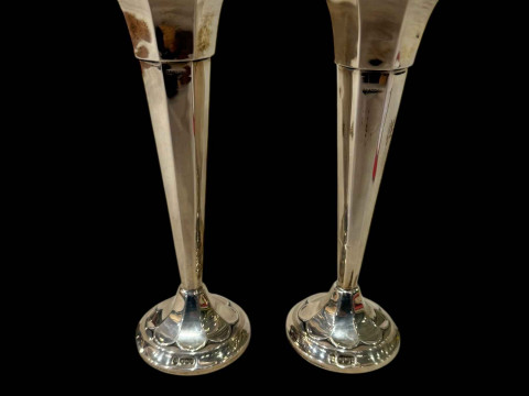 Pair silver trumpet spills, loaded, 20cm, Sheffield 1917.