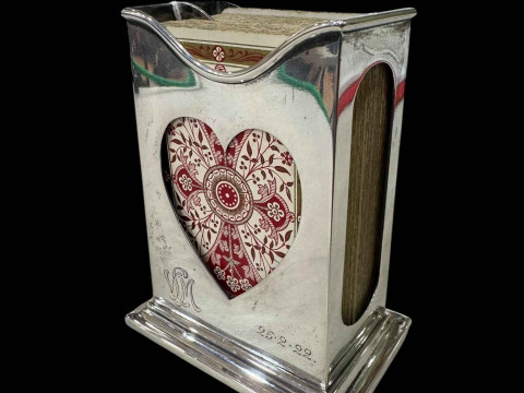 Danish silver two pack playing card holders pierced with heart and diamond,...