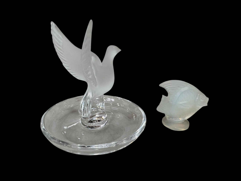 Lalique Dove pin dish and Sabino opalescent fish.
