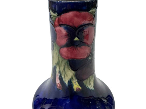 Moorcroft Pottery Pansy vase with Tudric pewter rim, 20.5cm.