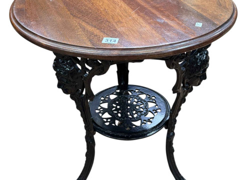 Circular cast base pub table, 59cm diameter.