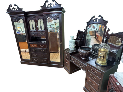 Late Victorian mahogany inverted breakfront combination double mirror...