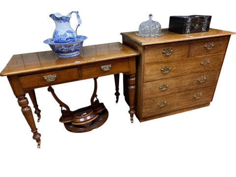 Victorian mahogany turned leg two drawer dressing table, mahogany chest...