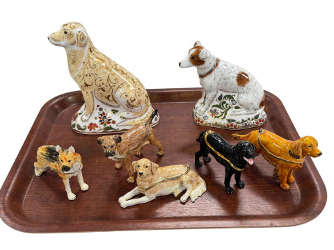 Two Royal Crown Derby dog paperweights 'Parson Jack Russell' and 'Labrador',...