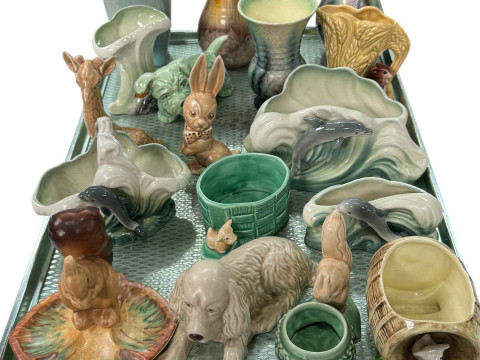 Collection of Sylvac animals and vases.